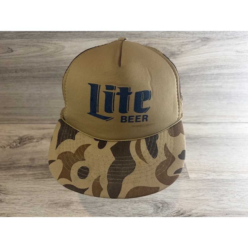 Vtg Miller Lite Beer Foam Trucker Snapback Mesh Hat Cap 80s Vintage Camo